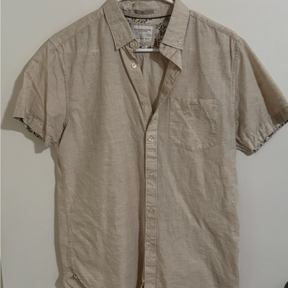 Denim & Flower Light Tan Casual Button Down Shirt
